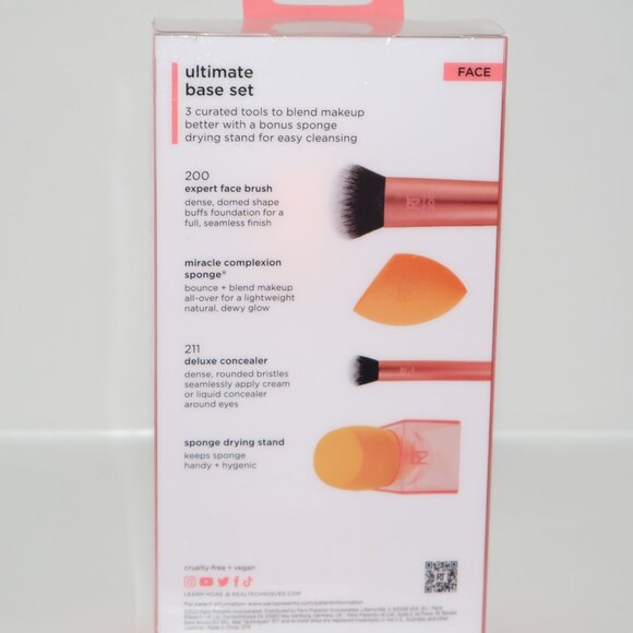 Real Techniques Ultimate Base Set 200 Brush 211 Brush Sponge & Drying Stand New - Picture 3 of 5
